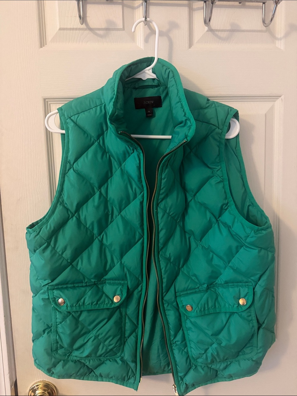 J. Crew Green Quilted Puffer Vest with Snap Flap Pockets